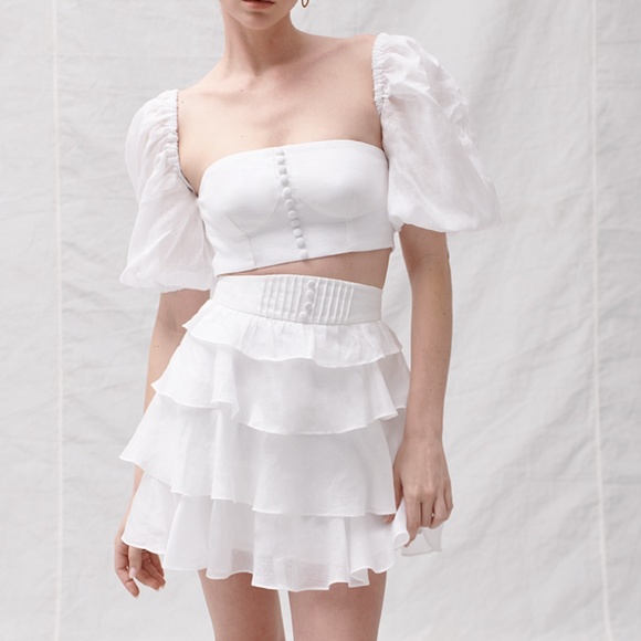 JOSLIN TALISA LINEN RAMIE SKIRT IN OPTICAL WHITE - Picture 1 of 7